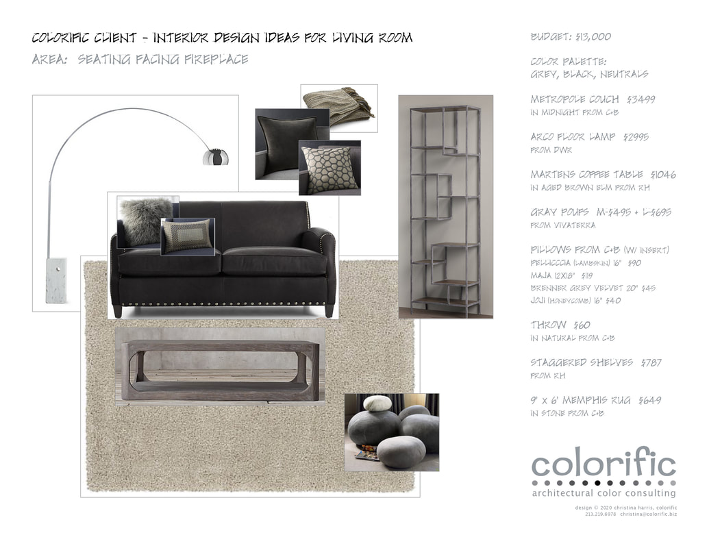 interior design mood board with individual costs and where to buy merchandise