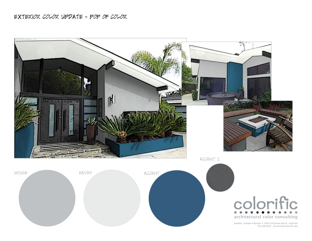 custom colorific exterior rendering for modern LA home - pop of color