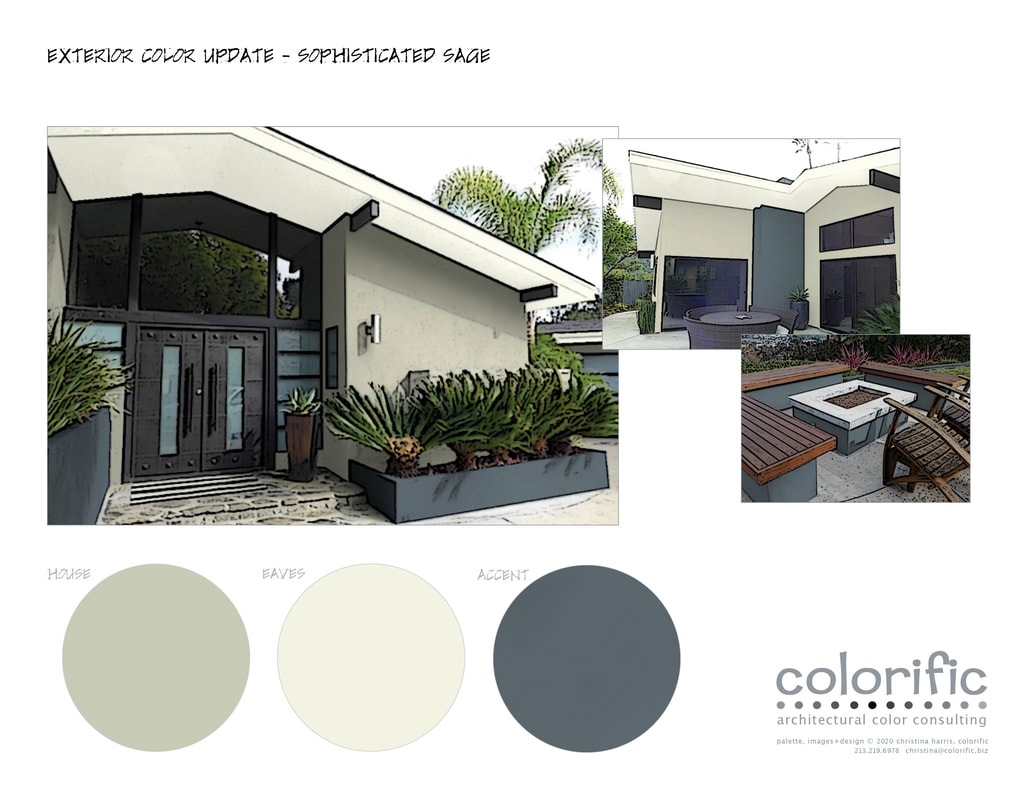 custom colorific exterior rendering for modern LA home - sophisticated sage